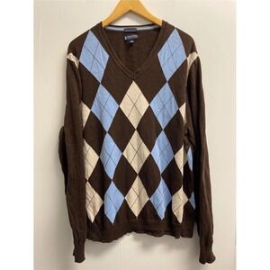Stafford Signature Men's Size XL‎ Argyle Pima Cotton Sweater Pullover Eton Brown